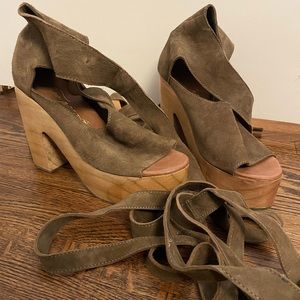 Free People olive suede wrap heels
